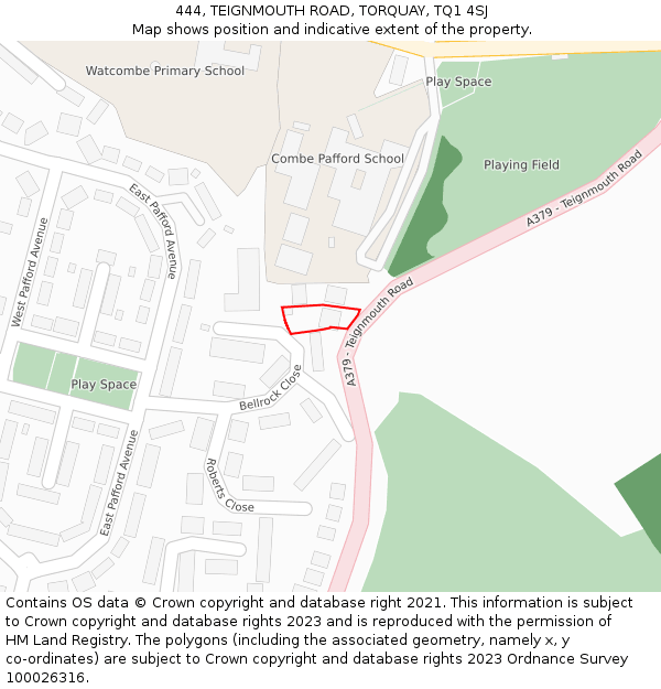 444, TEIGNMOUTH ROAD, TORQUAY, TQ1 4SJ: Location map and indicative extent of plot