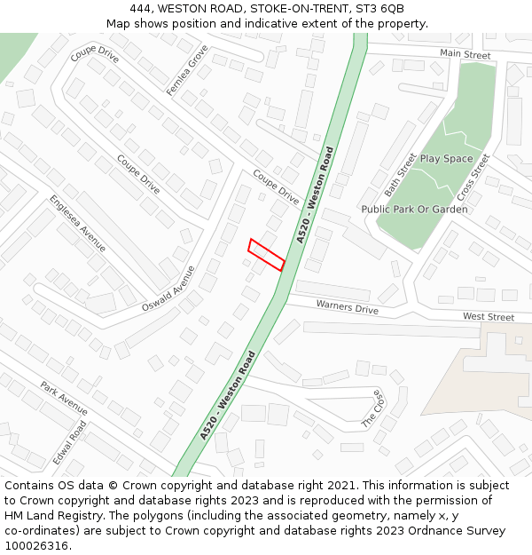 444, WESTON ROAD, STOKE-ON-TRENT, ST3 6QB: Location map and indicative extent of plot