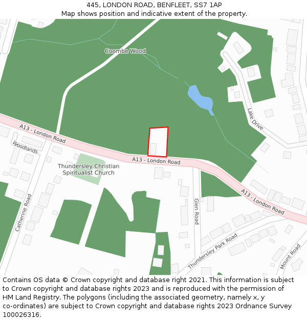 445, LONDON ROAD, BENFLEET, SS7 1AP: Location map and indicative extent of plot