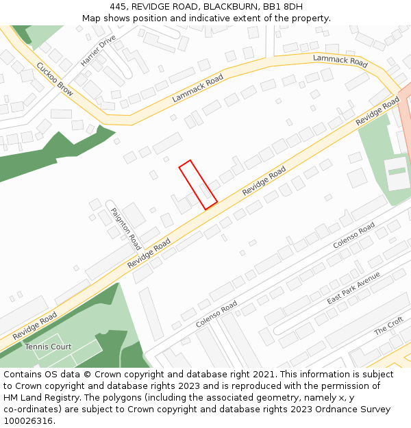 445, REVIDGE ROAD, BLACKBURN, BB1 8DH: Location map and indicative extent of plot