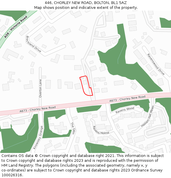 446, CHORLEY NEW ROAD, BOLTON, BL1 5AZ: Location map and indicative extent of plot