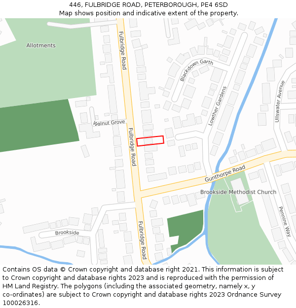 446, FULBRIDGE ROAD, PETERBOROUGH, PE4 6SD: Location map and indicative extent of plot