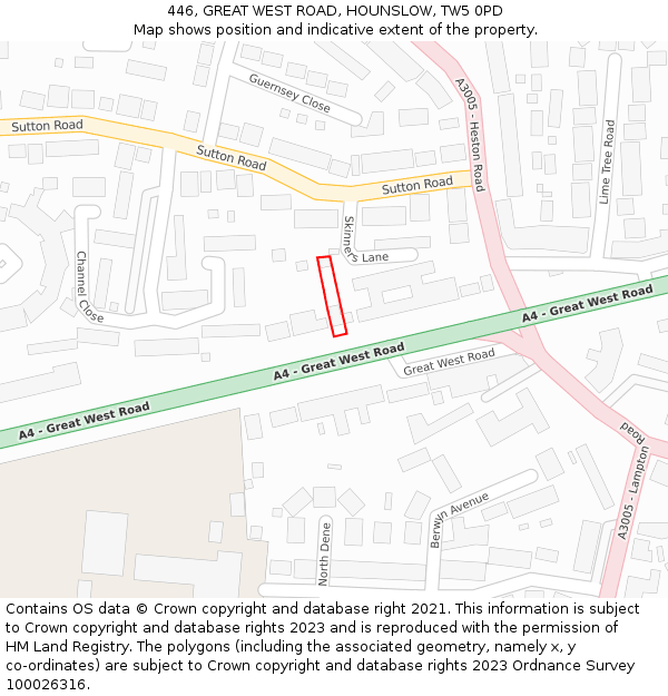 446, GREAT WEST ROAD, HOUNSLOW, TW5 0PD: Location map and indicative extent of plot