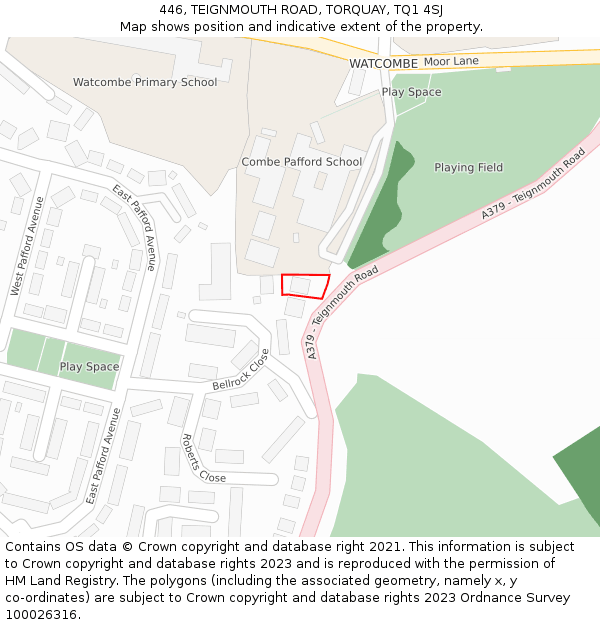 446, TEIGNMOUTH ROAD, TORQUAY, TQ1 4SJ: Location map and indicative extent of plot