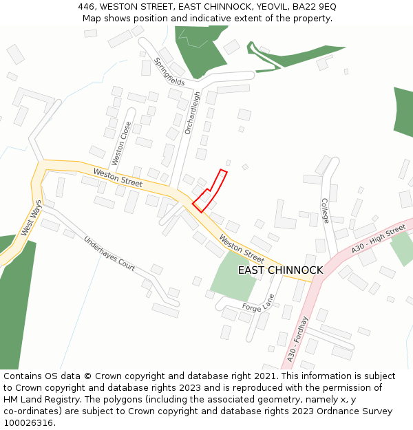 446, WESTON STREET, EAST CHINNOCK, YEOVIL, BA22 9EQ: Location map and indicative extent of plot