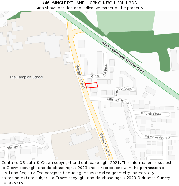 446, WINGLETYE LANE, HORNCHURCH, RM11 3DA: Location map and indicative extent of plot