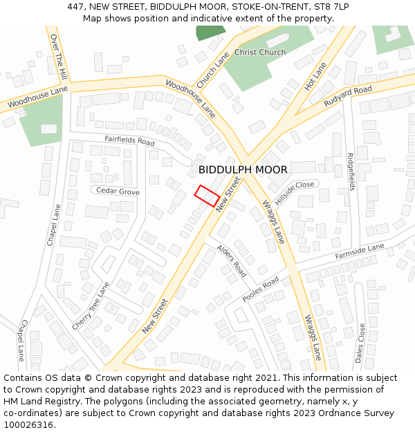 447, NEW STREET, BIDDULPH MOOR, STOKE-ON-TRENT, ST8 7LP: Location map and indicative extent of plot