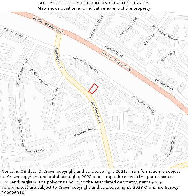 448, ASHFIELD ROAD, THORNTON-CLEVELEYS, FY5 3JA: Location map and indicative extent of plot