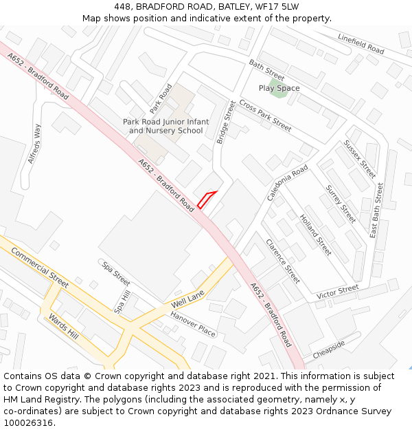 448, BRADFORD ROAD, BATLEY, WF17 5LW: Location map and indicative extent of plot