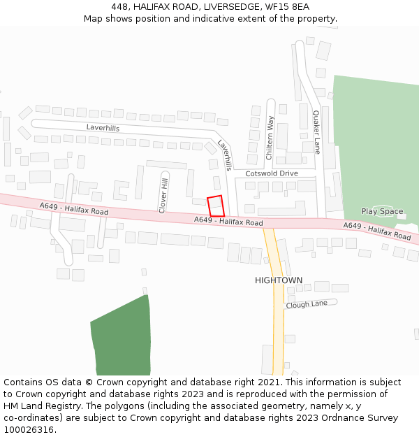 448, HALIFAX ROAD, LIVERSEDGE, WF15 8EA: Location map and indicative extent of plot