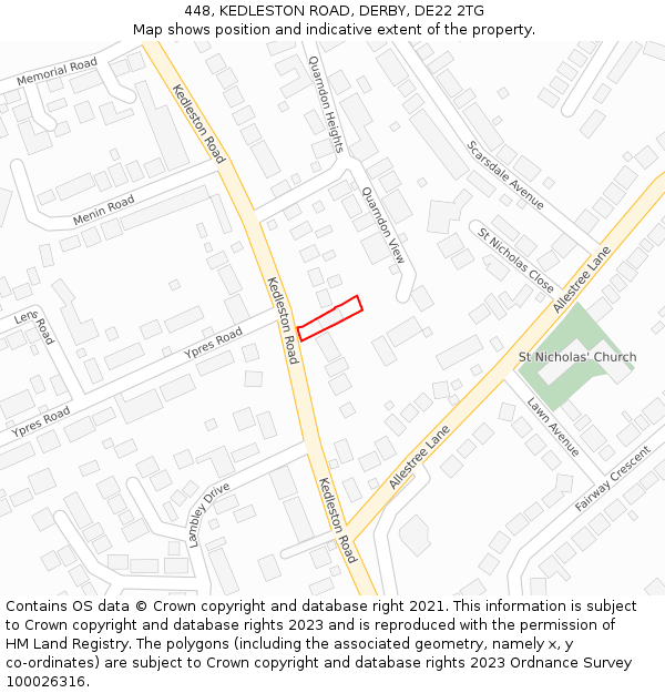 448, KEDLESTON ROAD, DERBY, DE22 2TG: Location map and indicative extent of plot