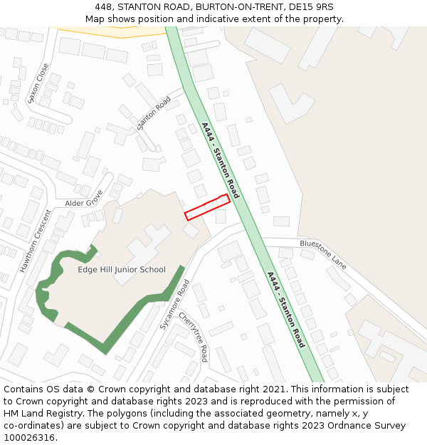 448, STANTON ROAD, BURTON-ON-TRENT, DE15 9RS: Location map and indicative extent of plot