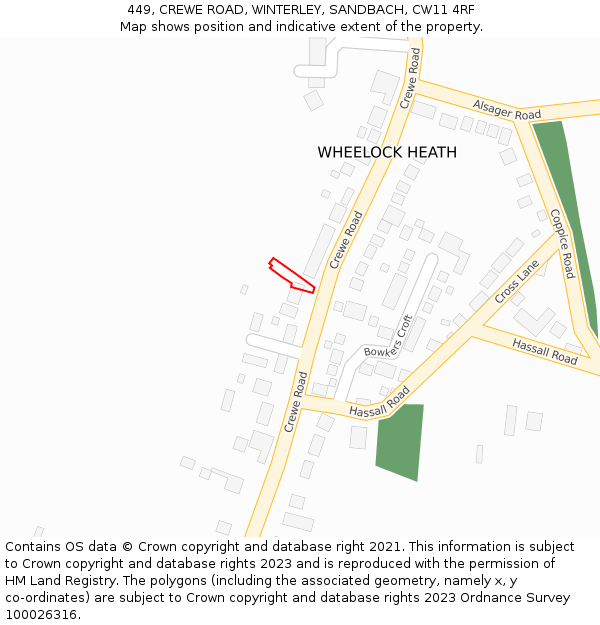 449, CREWE ROAD, WINTERLEY, SANDBACH, CW11 4RF: Location map and indicative extent of plot
