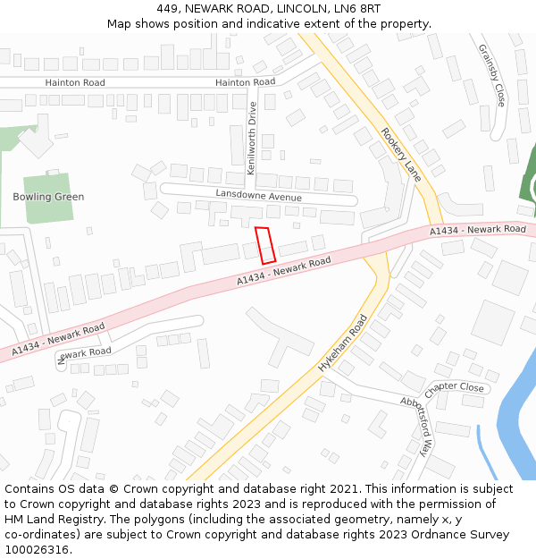 449, NEWARK ROAD, LINCOLN, LN6 8RT: Location map and indicative extent of plot