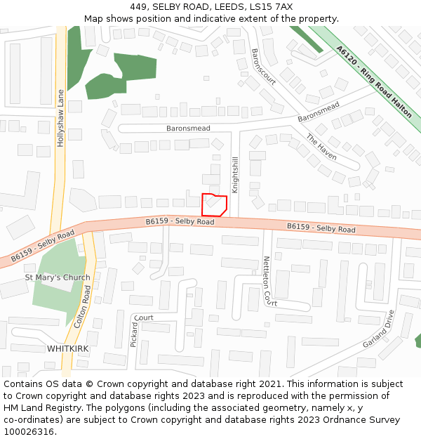 449, SELBY ROAD, LEEDS, LS15 7AX: Location map and indicative extent of plot