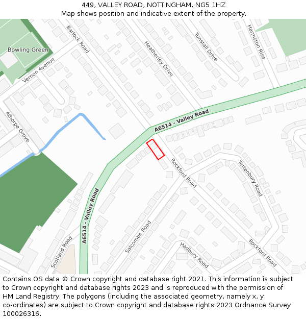 449, VALLEY ROAD, NOTTINGHAM, NG5 1HZ: Location map and indicative extent of plot