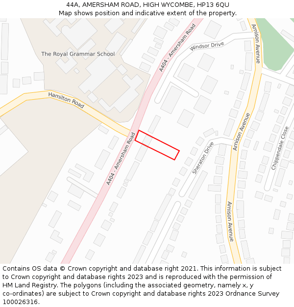 44A, AMERSHAM ROAD, HIGH WYCOMBE, HP13 6QU: Location map and indicative extent of plot