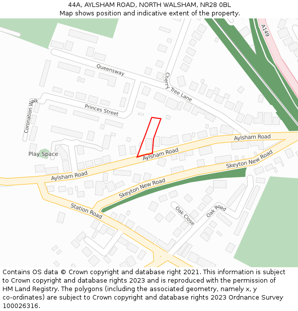 44A, AYLSHAM ROAD, NORTH WALSHAM, NR28 0BL: Location map and indicative extent of plot