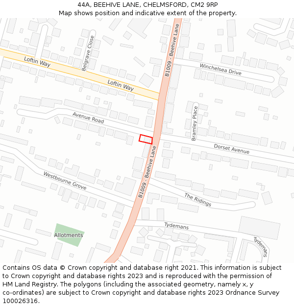 44A, BEEHIVE LANE, CHELMSFORD, CM2 9RP: Location map and indicative extent of plot