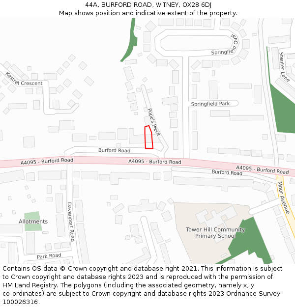 44A, BURFORD ROAD, WITNEY, OX28 6DJ: Location map and indicative extent of plot