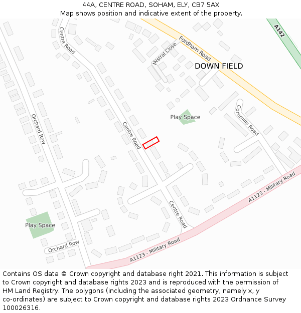 44A, CENTRE ROAD, SOHAM, ELY, CB7 5AX: Location map and indicative extent of plot