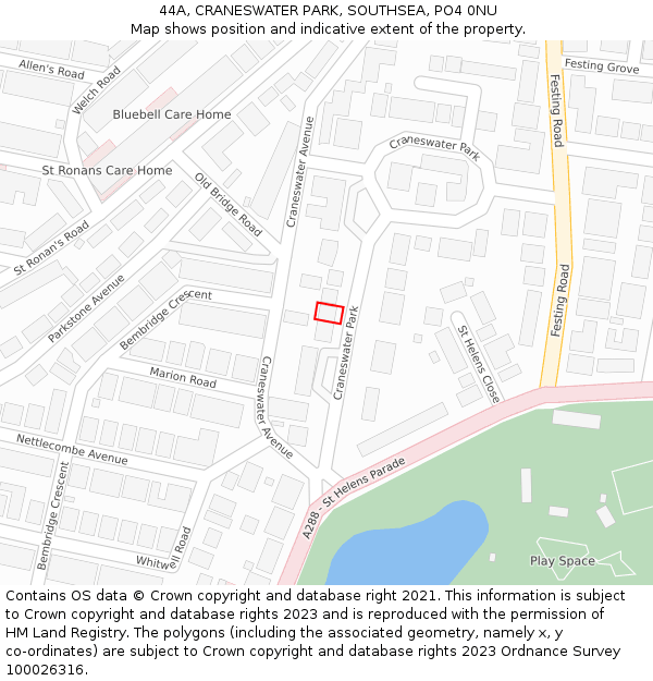 44A, CRANESWATER PARK, SOUTHSEA, PO4 0NU: Location map and indicative extent of plot