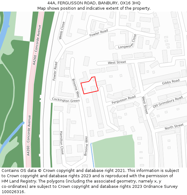 44A, FERGUSSON ROAD, BANBURY, OX16 3HQ: Location map and indicative extent of plot