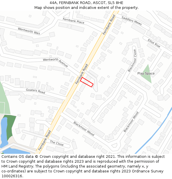 44A, FERNBANK ROAD, ASCOT, SL5 8HE: Location map and indicative extent of plot