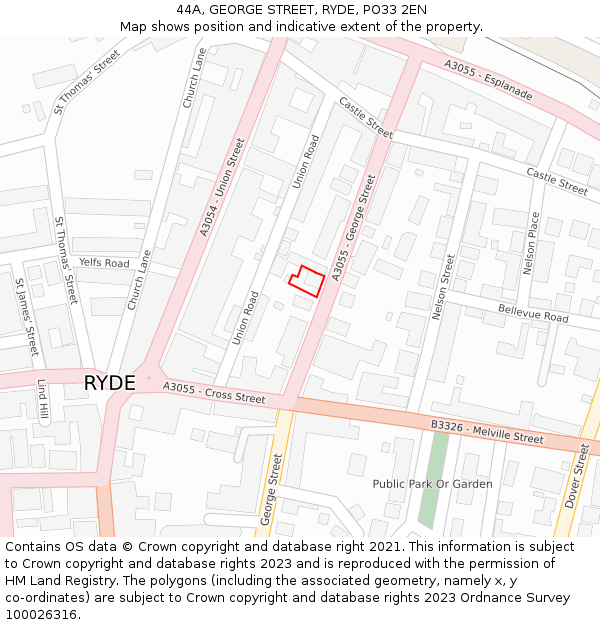 44A, GEORGE STREET, RYDE, PO33 2EN: Location map and indicative extent of plot