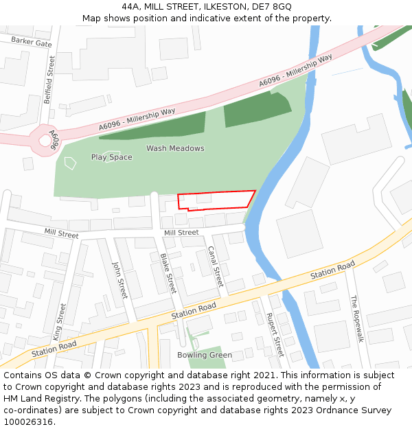 44A, MILL STREET, ILKESTON, DE7 8GQ: Location map and indicative extent of plot