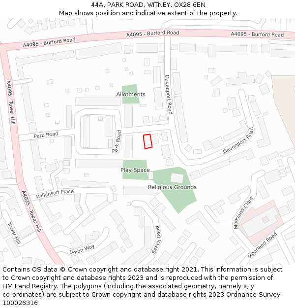 44A, PARK ROAD, WITNEY, OX28 6EN: Location map and indicative extent of plot