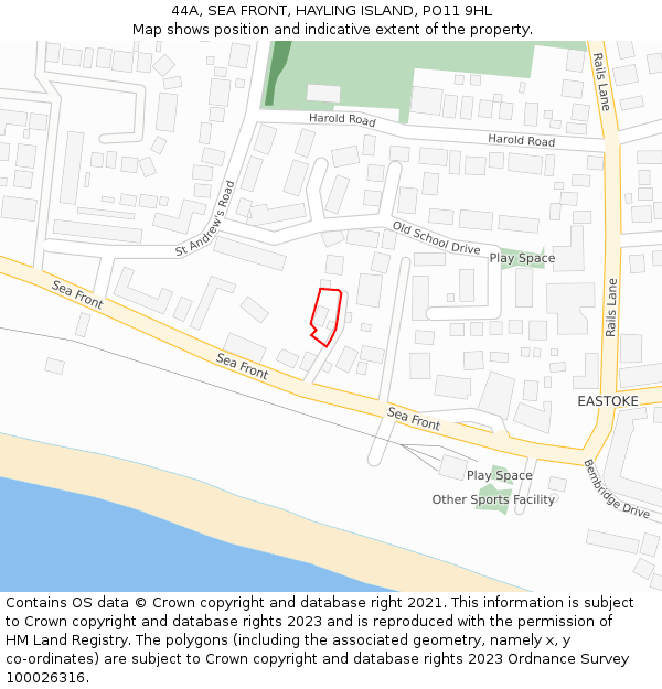 44A, SEA FRONT, HAYLING ISLAND, PO11 9HL: Location map and indicative extent of plot