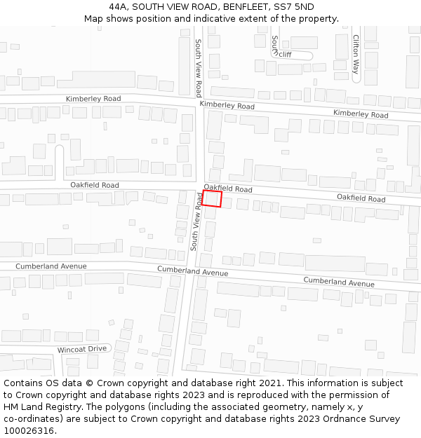 44A, SOUTH VIEW ROAD, BENFLEET, SS7 5ND: Location map and indicative extent of plot