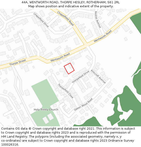 44A, WENTWORTH ROAD, THORPE HESLEY, ROTHERHAM, S61 2RL: Location map and indicative extent of plot