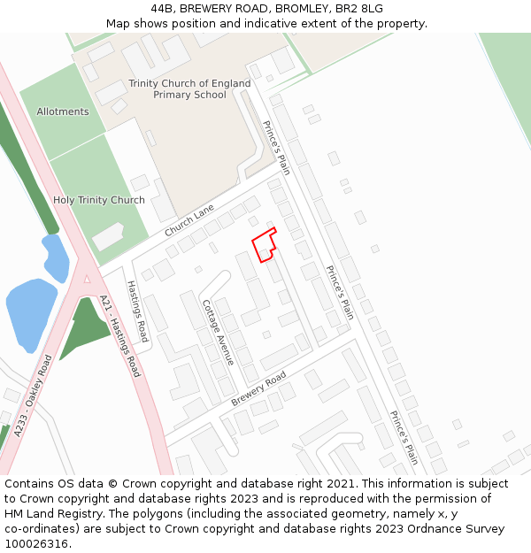44B, BREWERY ROAD, BROMLEY, BR2 8LG: Location map and indicative extent of plot