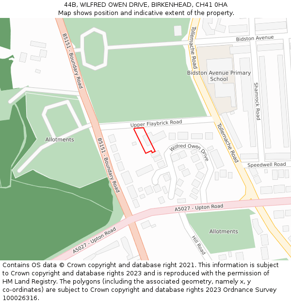 44B, WILFRED OWEN DRIVE, BIRKENHEAD, CH41 0HA: Location map and indicative extent of plot