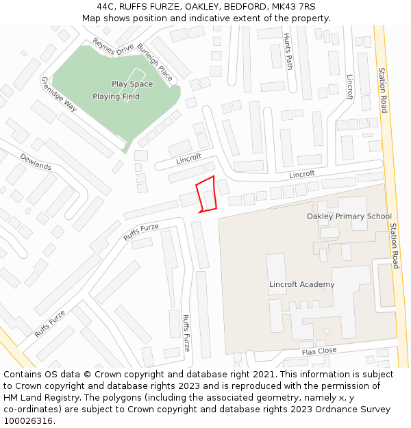 44C, RUFFS FURZE, OAKLEY, BEDFORD, MK43 7RS: Location map and indicative extent of plot