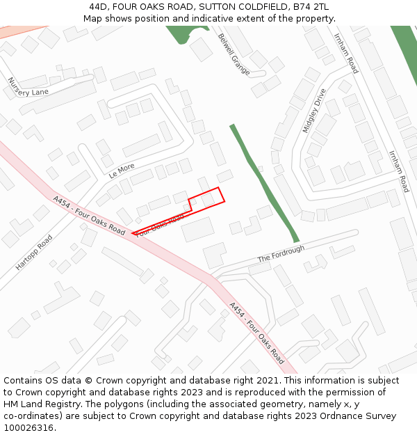 44D, FOUR OAKS ROAD, SUTTON COLDFIELD, B74 2TL: Location map and indicative extent of plot