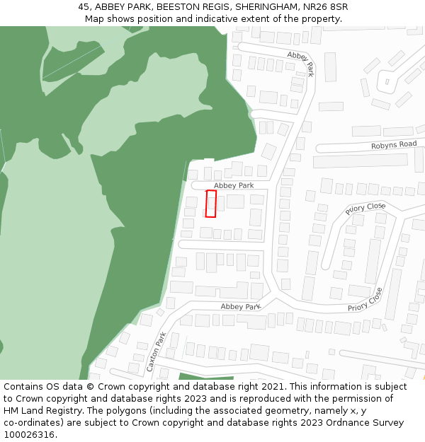 45, ABBEY PARK, BEESTON REGIS, SHERINGHAM, NR26 8SR: Location map and indicative extent of plot