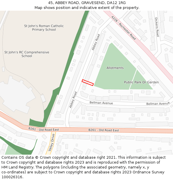 45, ABBEY ROAD, GRAVESEND, DA12 1RG: Location map and indicative extent of plot