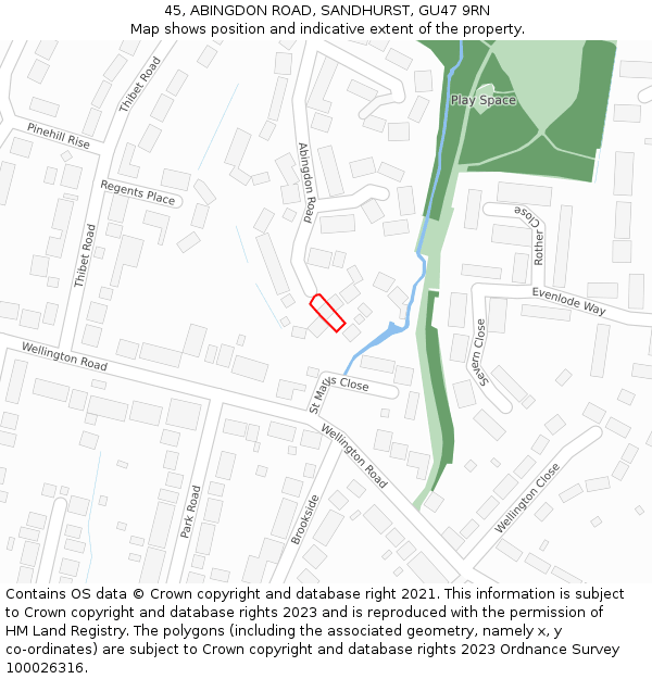 45, ABINGDON ROAD, SANDHURST, GU47 9RN: Location map and indicative extent of plot