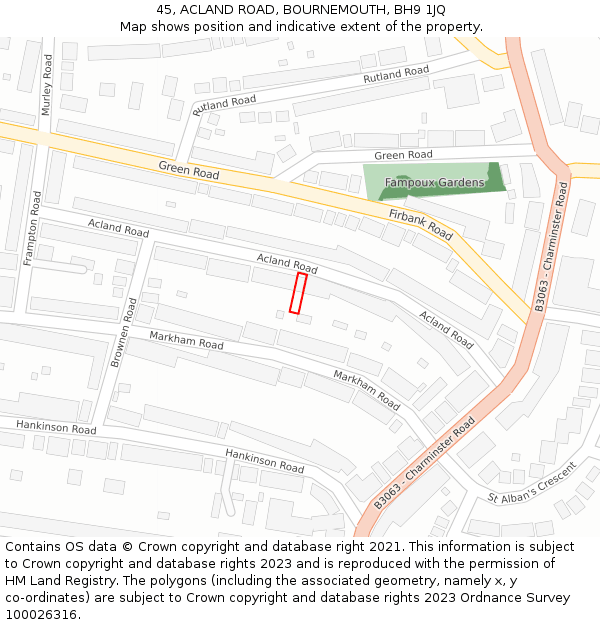 45, ACLAND ROAD, BOURNEMOUTH, BH9 1JQ: Location map and indicative extent of plot