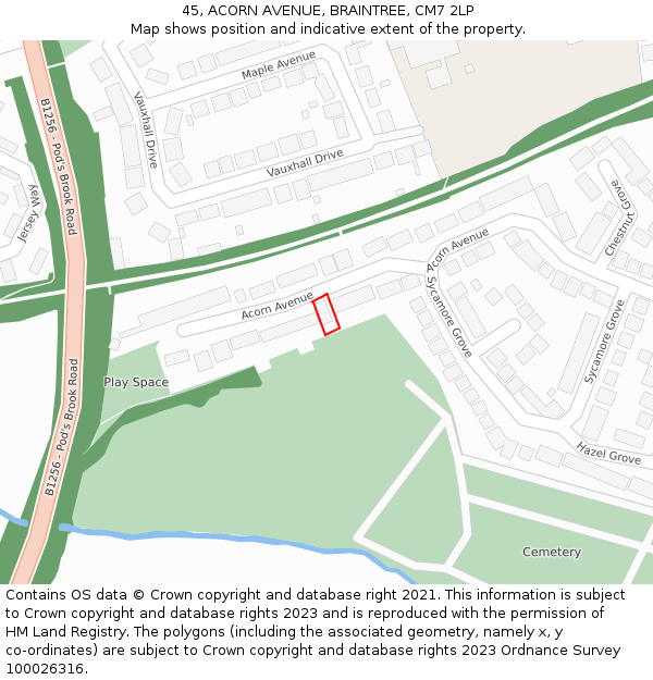 45, ACORN AVENUE, BRAINTREE, CM7 2LP: Location map and indicative extent of plot