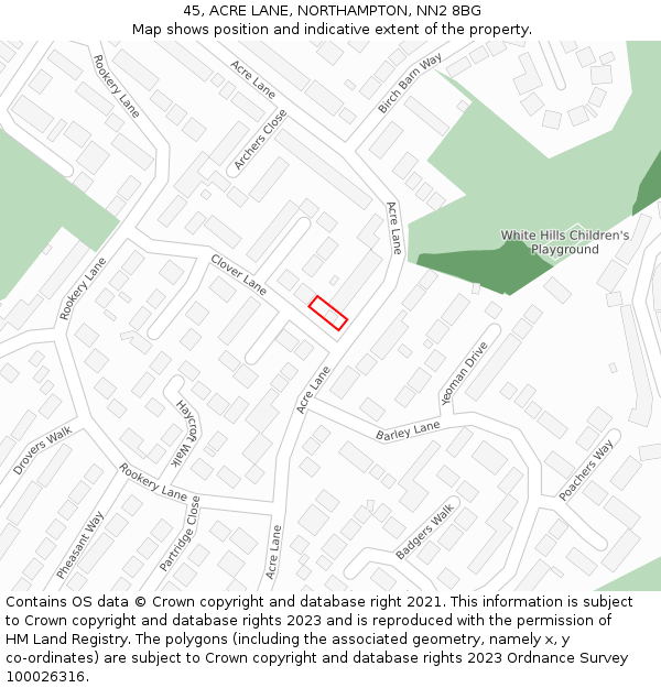 45, ACRE LANE, NORTHAMPTON, NN2 8BG: Location map and indicative extent of plot