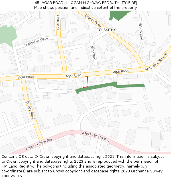 45, AGAR ROAD, ILLOGAN HIGHWAY, REDRUTH, TR15 3EJ: Location map and indicative extent of plot