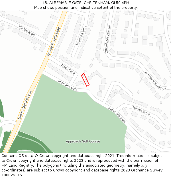 45, ALBEMARLE GATE, CHELTENHAM, GL50 4PH: Location map and indicative extent of plot
