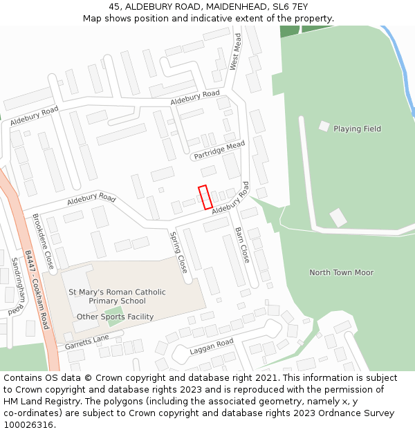 45, ALDEBURY ROAD, MAIDENHEAD, SL6 7EY: Location map and indicative extent of plot