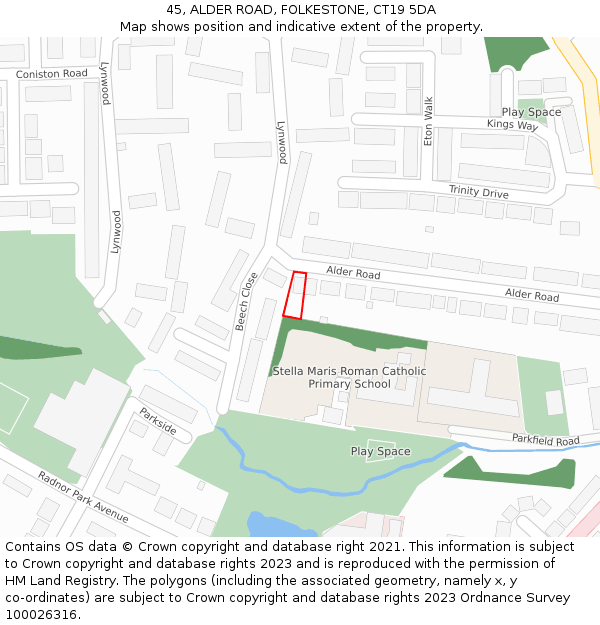 45, ALDER ROAD, FOLKESTONE, CT19 5DA: Location map and indicative extent of plot