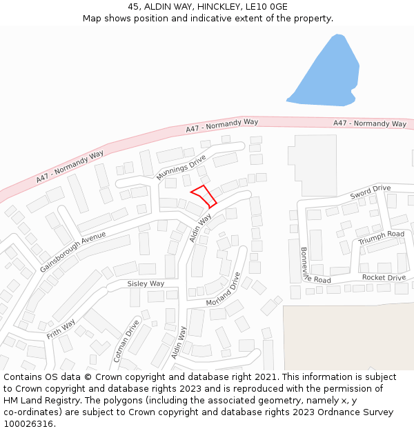 45, ALDIN WAY, HINCKLEY, LE10 0GE: Location map and indicative extent of plot