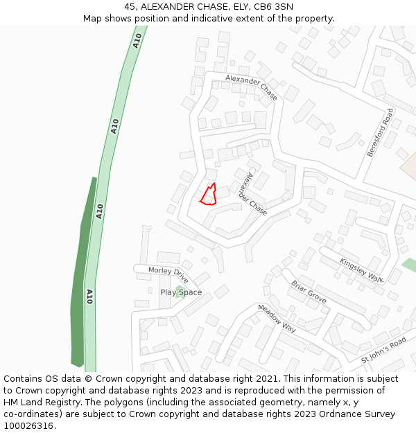 45, ALEXANDER CHASE, ELY, CB6 3SN: Location map and indicative extent of plot